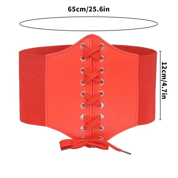 Court Style Wide Girdle‎ Red Fashion Elastic Faux Leather Skinny Elastic Belt - Picture 4 of 14